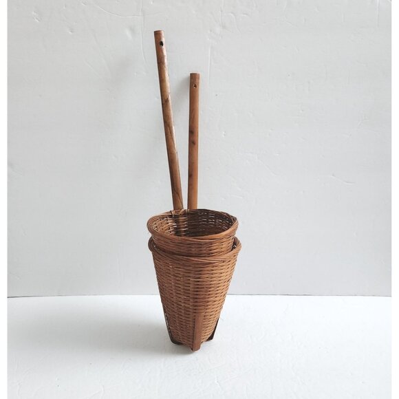 Vintage Cone Woven Wood Wicker Basket Lot Of 2 Baskets Wall Hanging Decor Boho - Picture 5 of 16